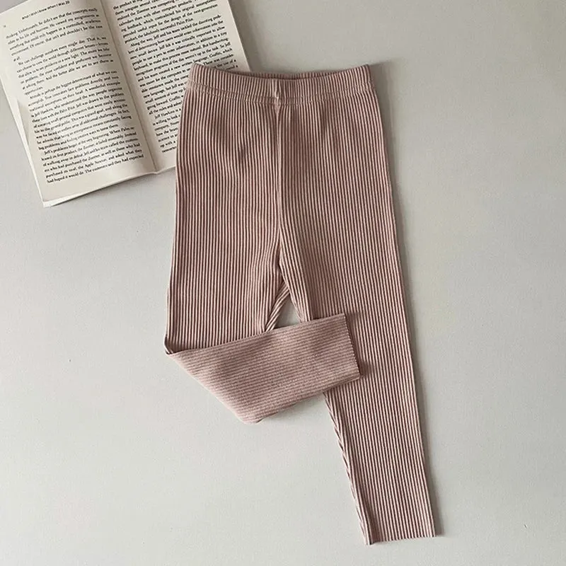 2024 Baby Boys Ribbed Leggings Spring Baby Girl Legging Cotton Candy Color Kids Pants Autumn Children Casual Trousers