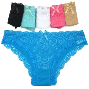 24 X Womens Solid Transparent Lace Briefs Bikini Undies Sexy Underwear With Bow