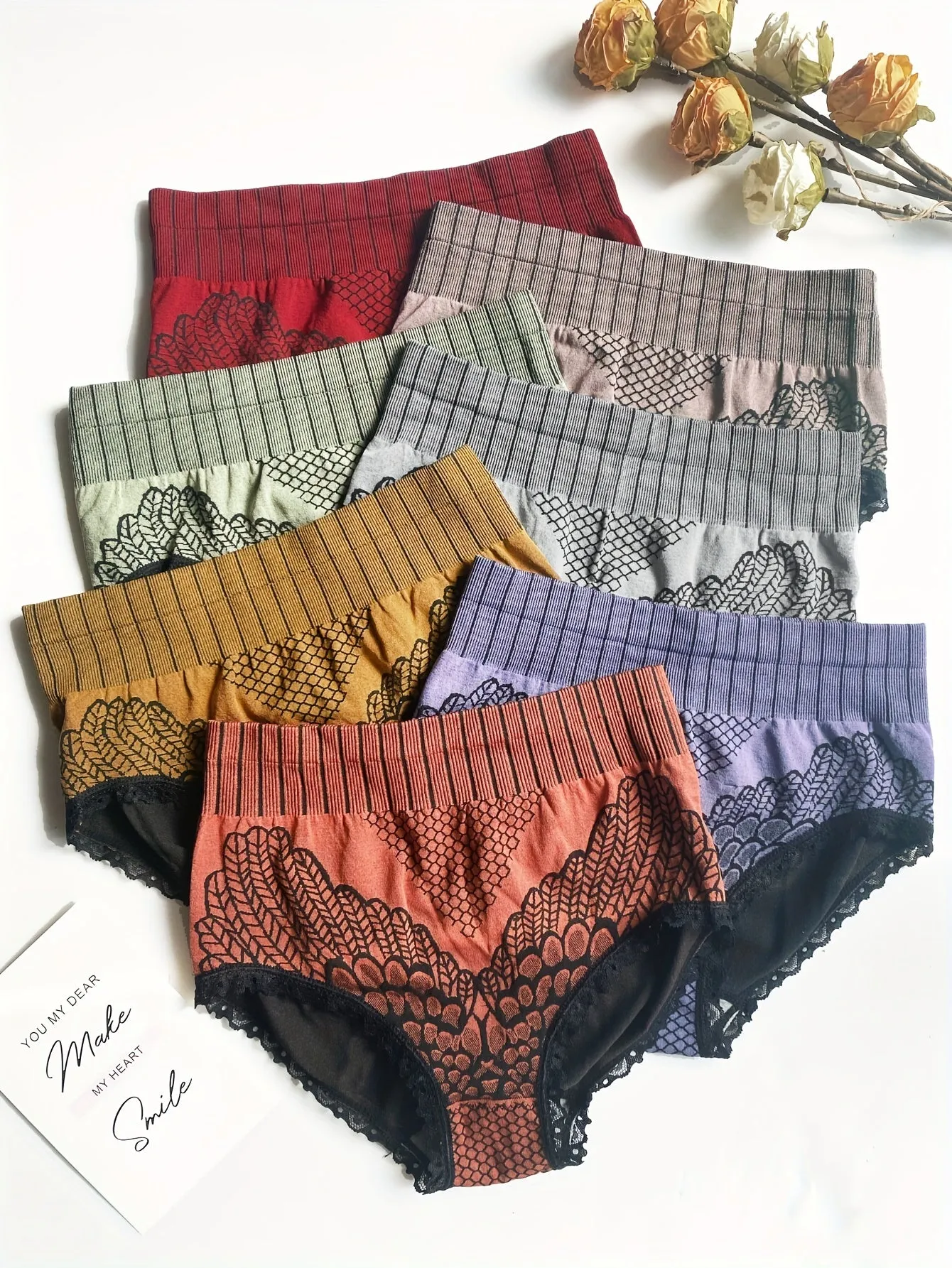 7pcs High Waist Lace Briefs Comfy Breathable Lingerie  Underwear