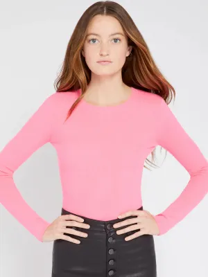 Alice   Olivia - Ciara Longsleeve Cropped Pullover in Neon Pink