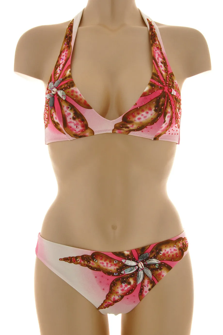 ARGENTOVIVO PINK SHELL Embellished Halter Bikini