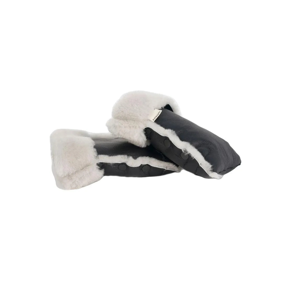 BINIBAMBA Coated Sheepskin Buggy Mittens - Noir   Moon