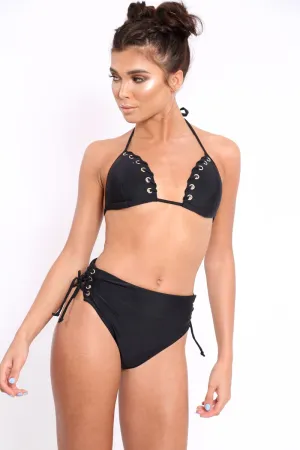 Black Eyelet High Leg Bikini - Patti