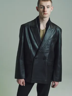 Black Lamb Leather Double Breasted Blazer