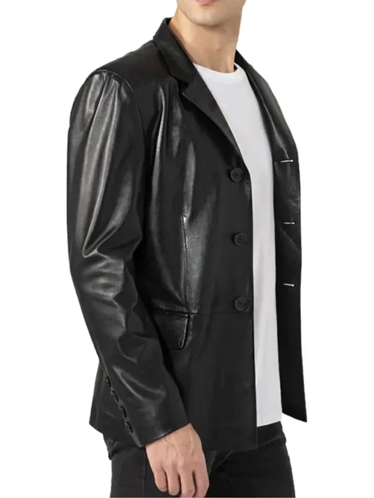 Black Lambskin Leather Blazer