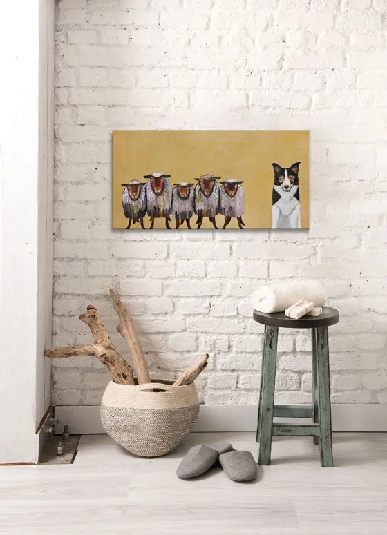 Border Collie and Crew Canvas Wall Art