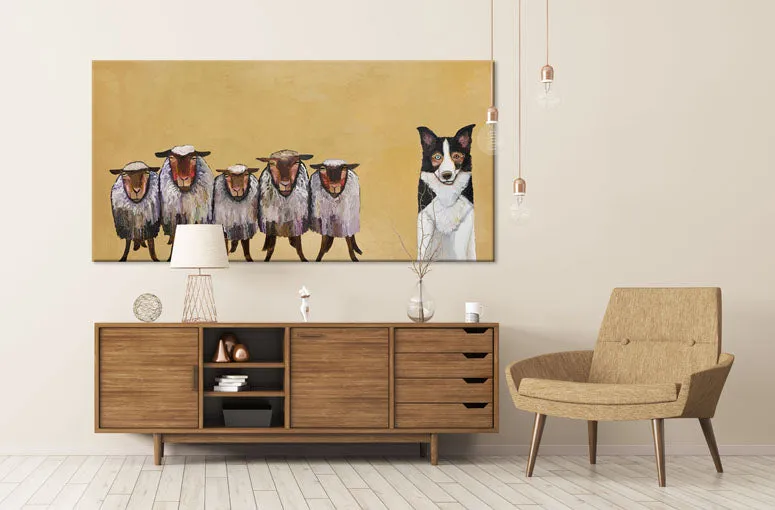 Border Collie and Crew Canvas Wall Art