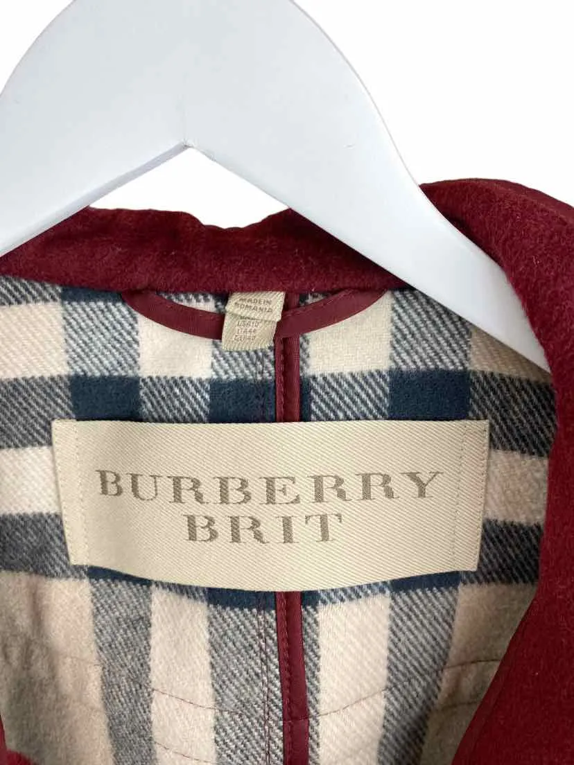 Burberry Brit, Women's Wool Toggle Coat, Wine, Size 10 (may run small)