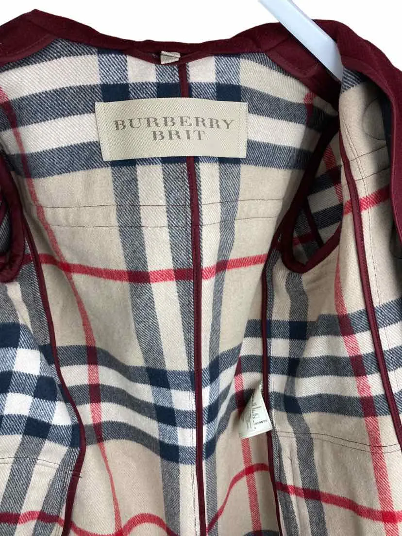 Burberry Brit, Women's Wool Toggle Coat, Wine, Size 10 (may run small)