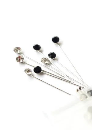 Crystal Hijab Pins - Black/Silver