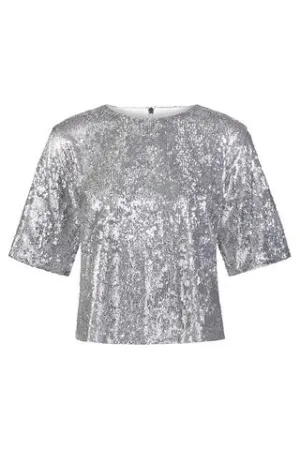 David Lerner - Drop Shoulder Crop Tee Silver Sequin