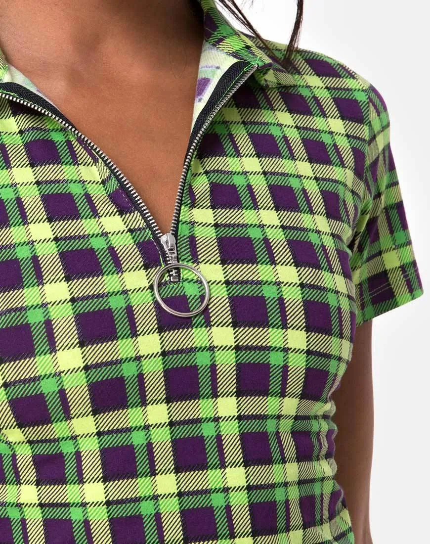 Dhen Crop Top in Green and Purple Check