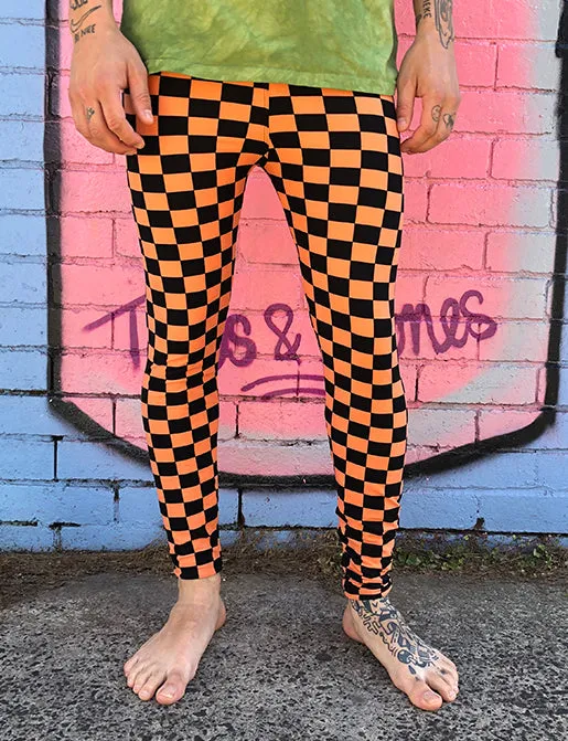 DOOF MEGGINGS - BLACK & ORANGE CHECKERBOARD