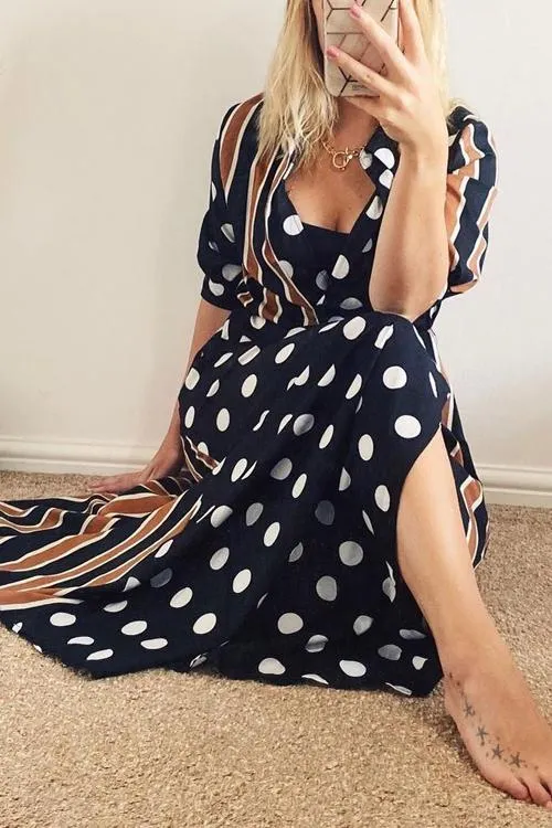 Dot Stripe Patchwork Maxi Dress