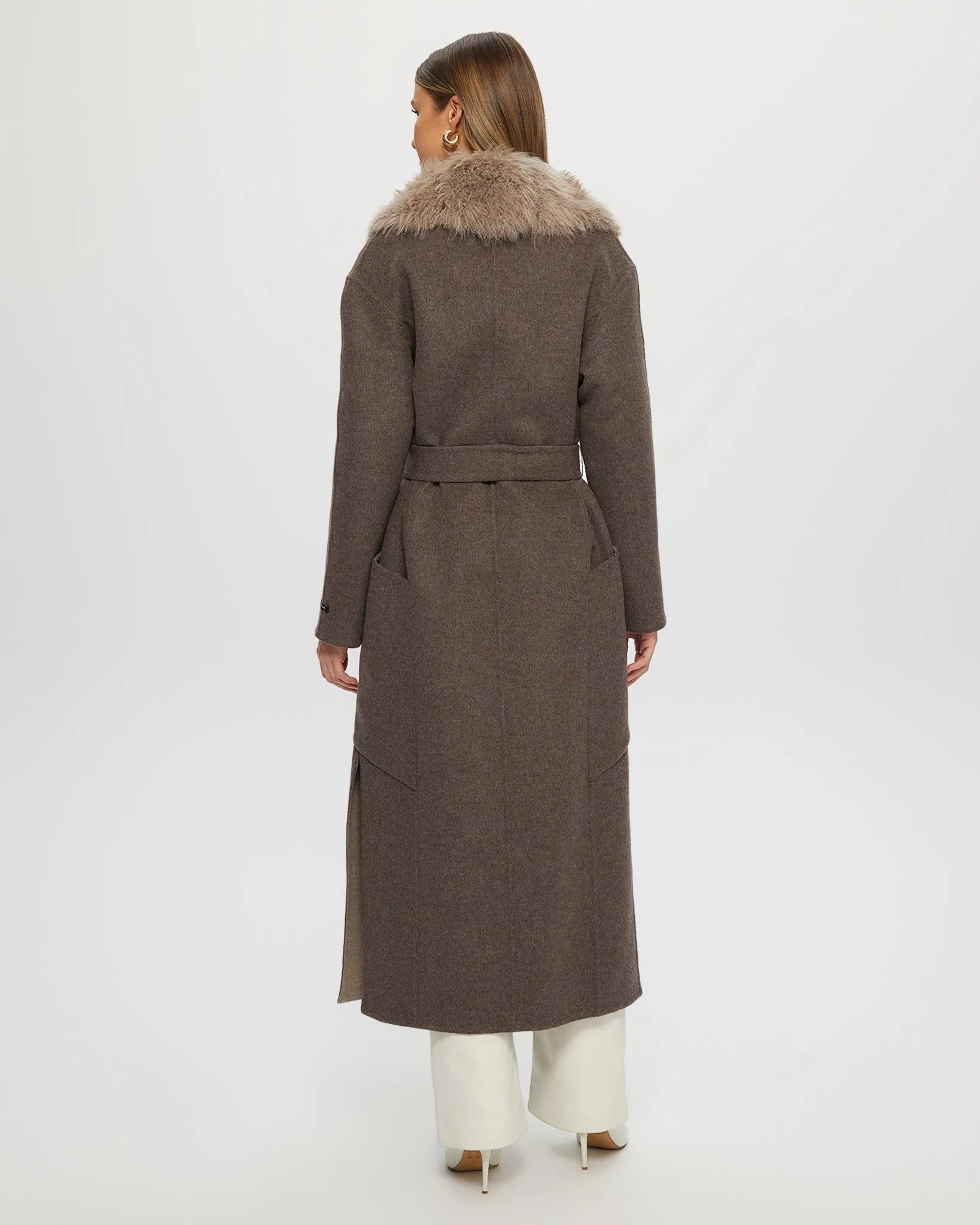 Double Face Loro Piana Cashmere & Wool Coat with Det. Select Cashmere Goat Collar, Belt