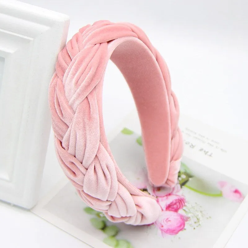 Fabric Wide Twist Velvet Braid Ladies Women Headband - Pink