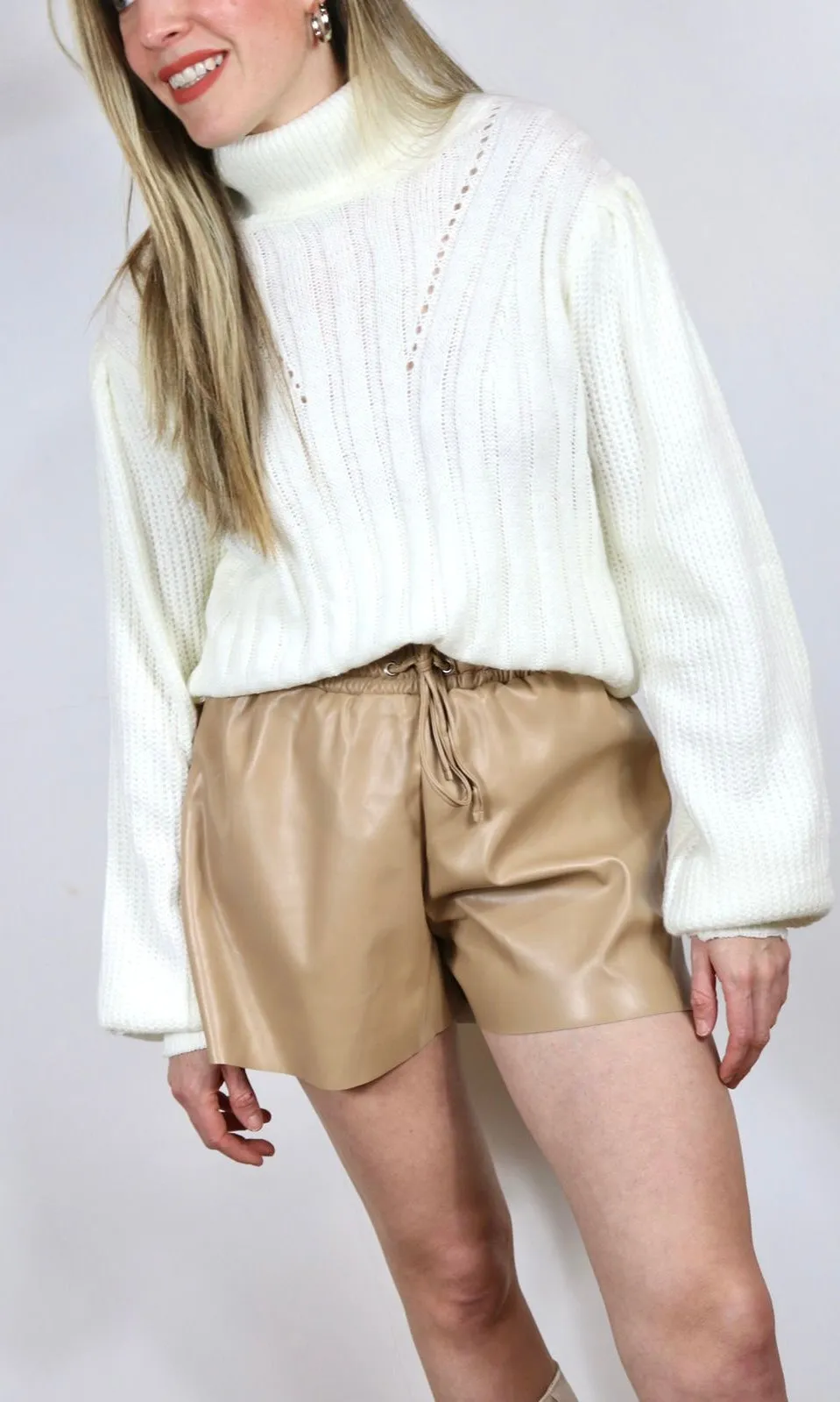 Faux Leather Casual Shorts