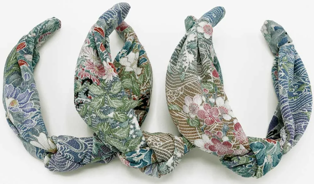 Floral Japanese kimono silk - knot headband. Limited edition.