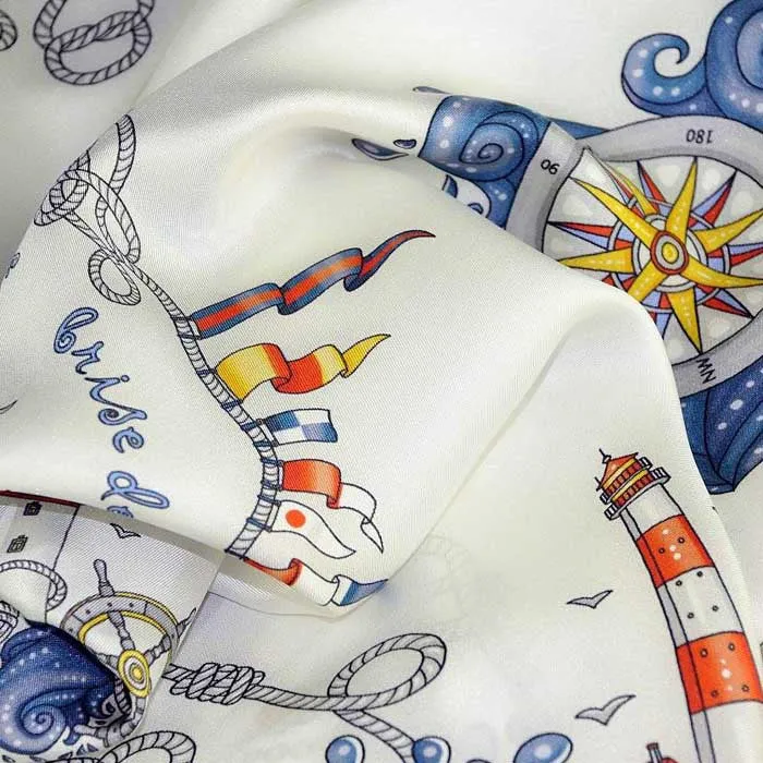 FRENCH SILK SCARF - NAUTICAL - Artic White - 27x27"