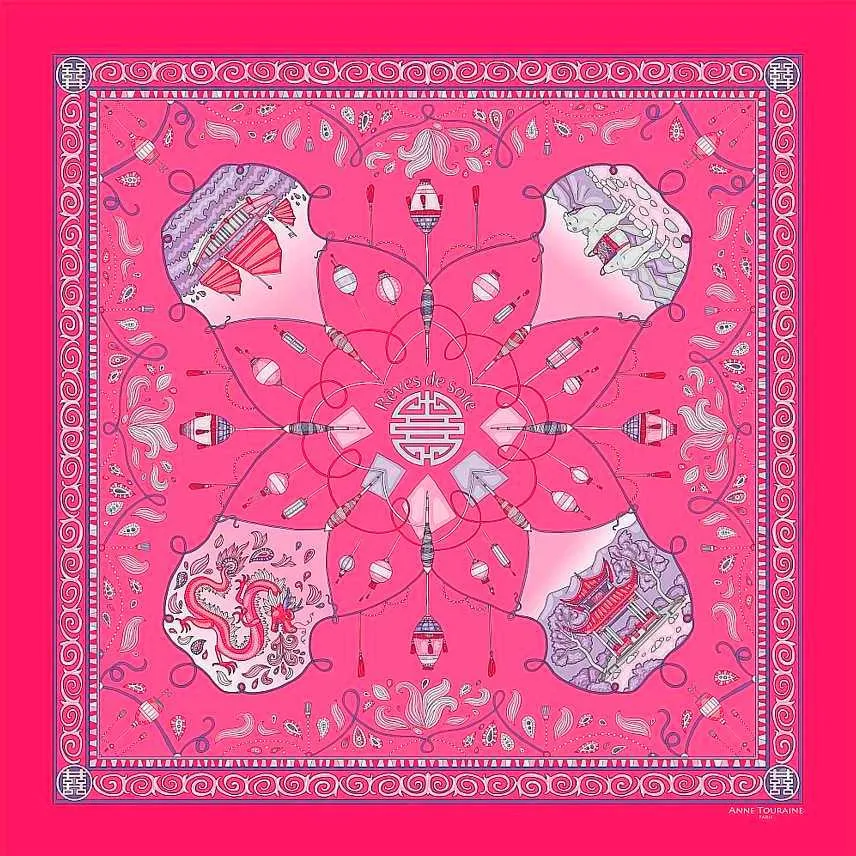 FRENCH SILK SCARF - SILK ROAD - Lotus Pink - 36x36"