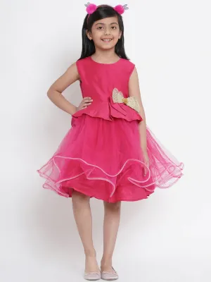 Girl's Fuchsia Pink Embellished Fit And Flare Dress  - NOZ2TOZ KIDS