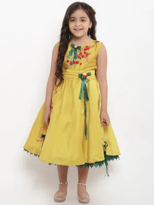 Girl's Yellow Embellished Fit And Flare Dress  - NOZ2TOZ KIDS