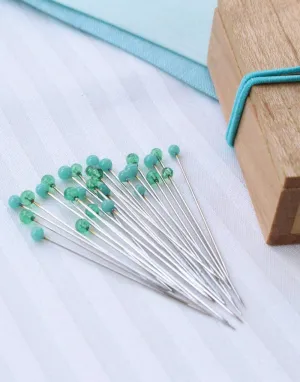 Green Glass Sewing Pins in a Cherry-Wood Box, Cohana