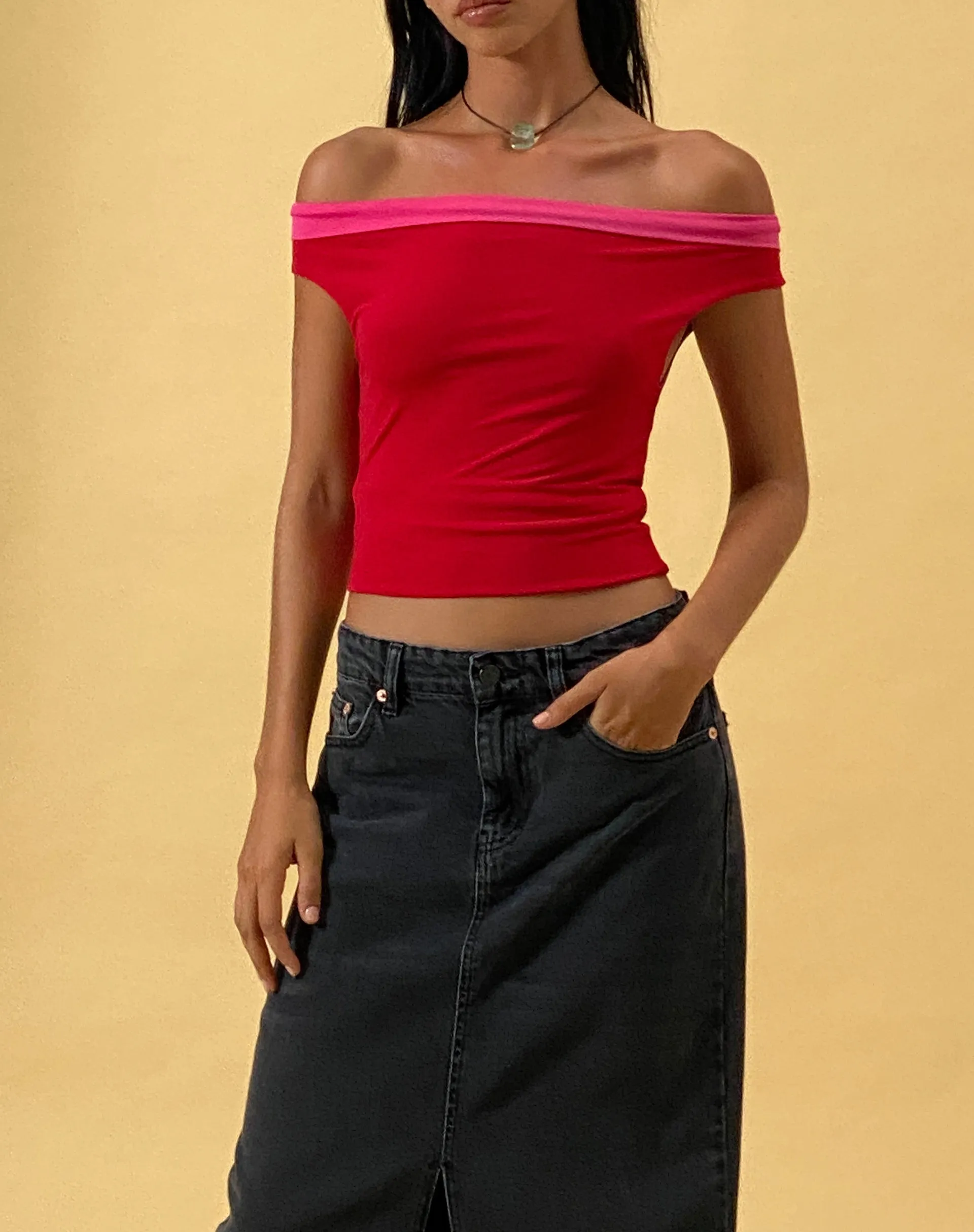 Halle Bardot Top in Red Pink