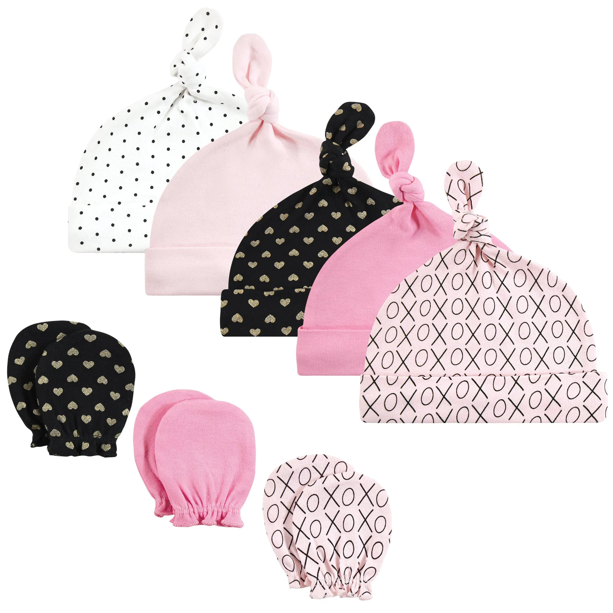 Hudson Baby Cotton Cap and Scratch Mitten Set, Xoxo