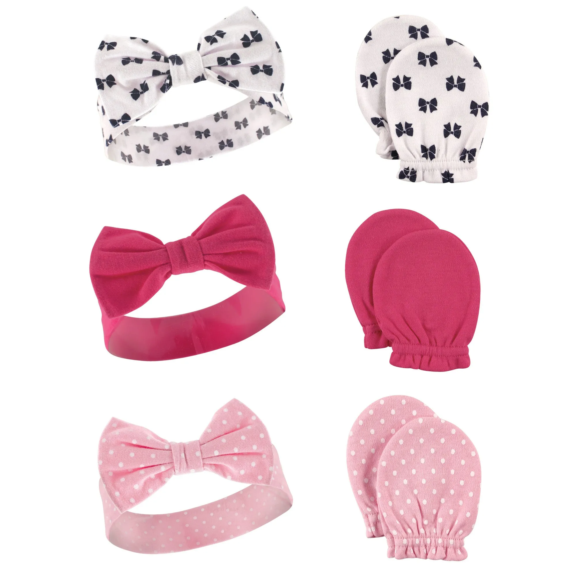 Hudson Baby Cotton Headband and Scratch Mitten Set, Bows