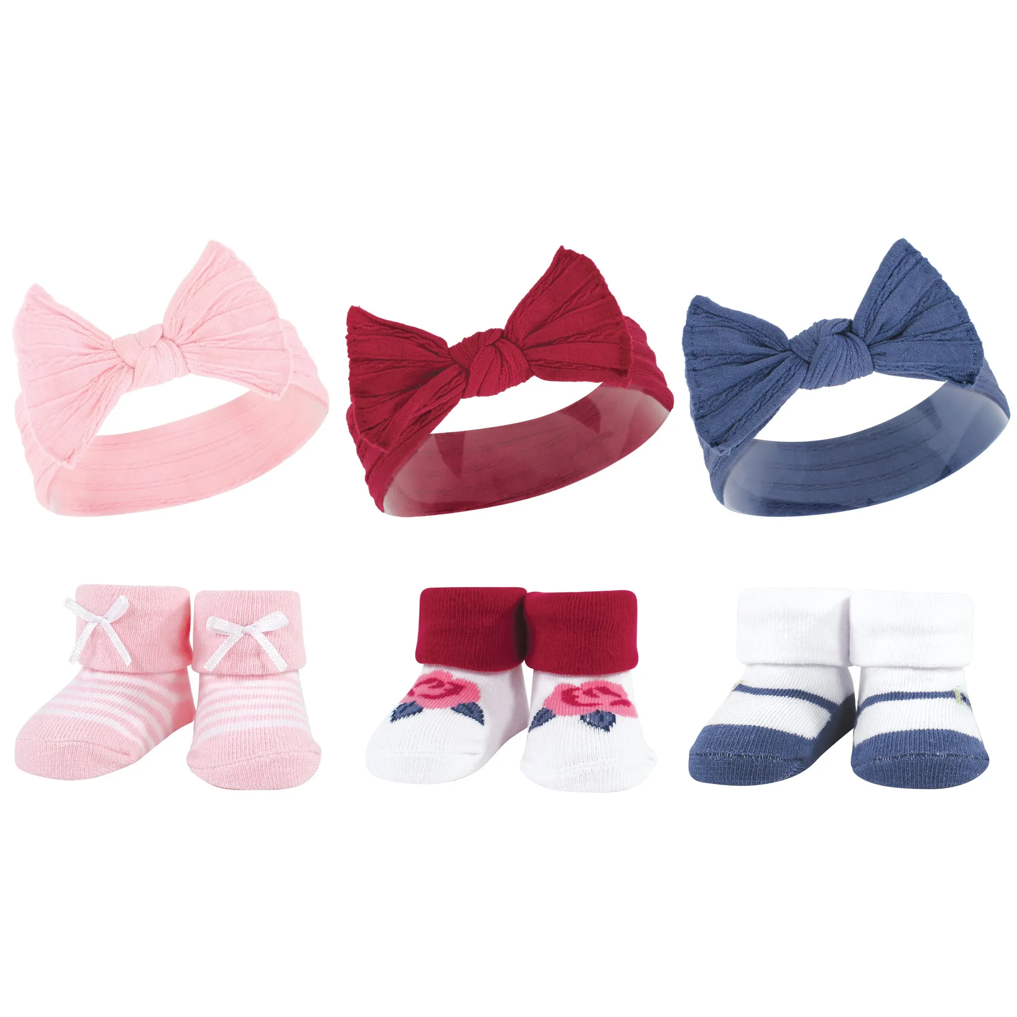 Hudson Baby Headband and Socks Giftset, Pink Blue