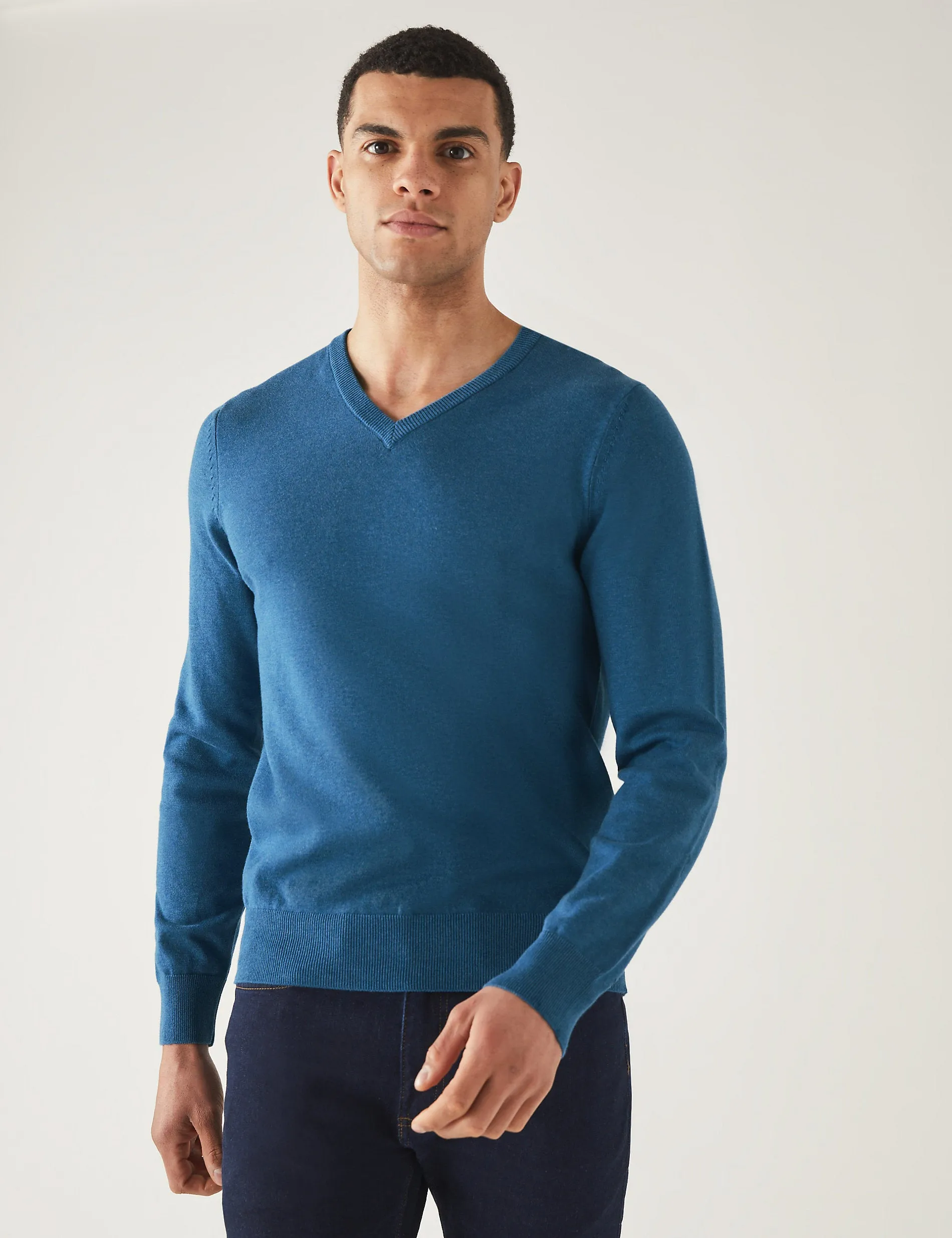 Marks & Spencer Pure Cotton V-Neck Knitted Jumper