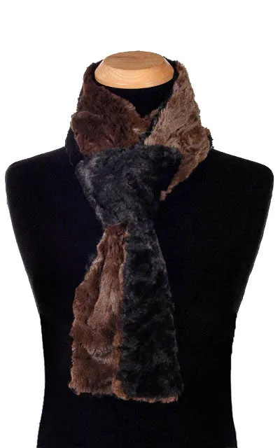 Men's Classic Scarf - Two-Tone, Cuddly Faux Fur Black Combinations