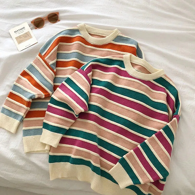 Multicolor Fashion Striped Knitted Pullover Sweaters