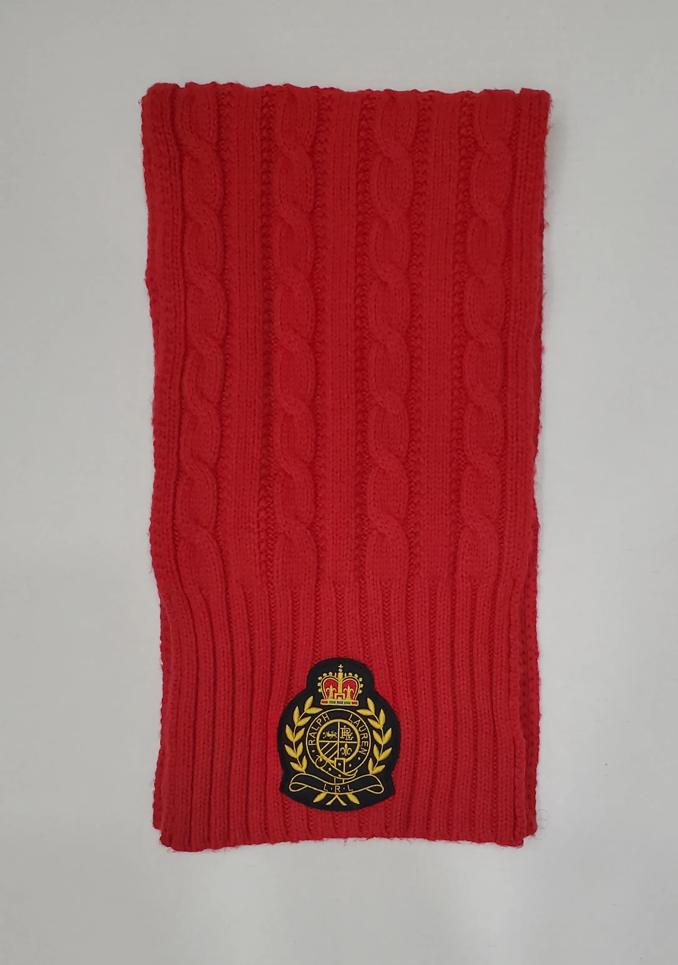 Nwt Lauren Ralph Lauren Red Crest Patch Cable Knit Scarf