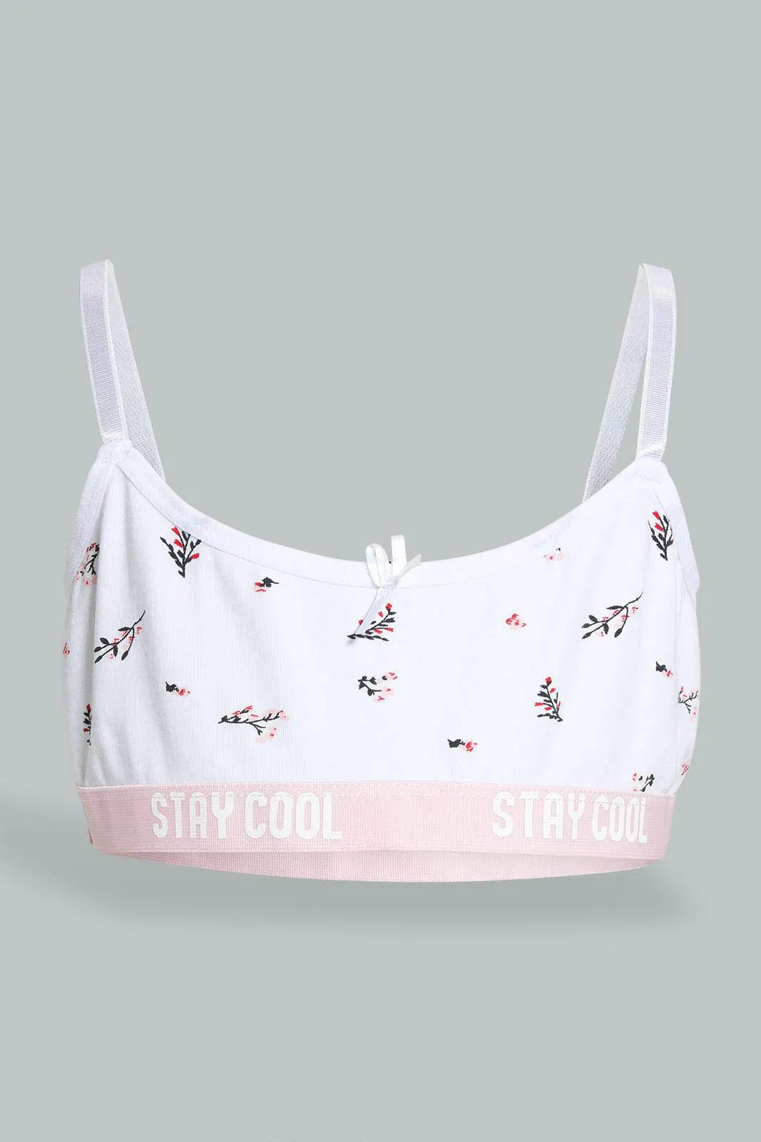 Pink And White Floral Print Bra Set (2 Piece)