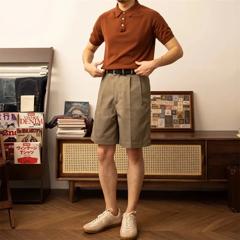 Retro Semi-Casual Men's Bermuda Shorts with Pleated Trousers