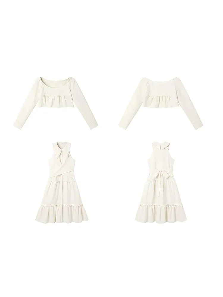 Rough Textured Cropped Tops & Cake Dress【s0000003400】