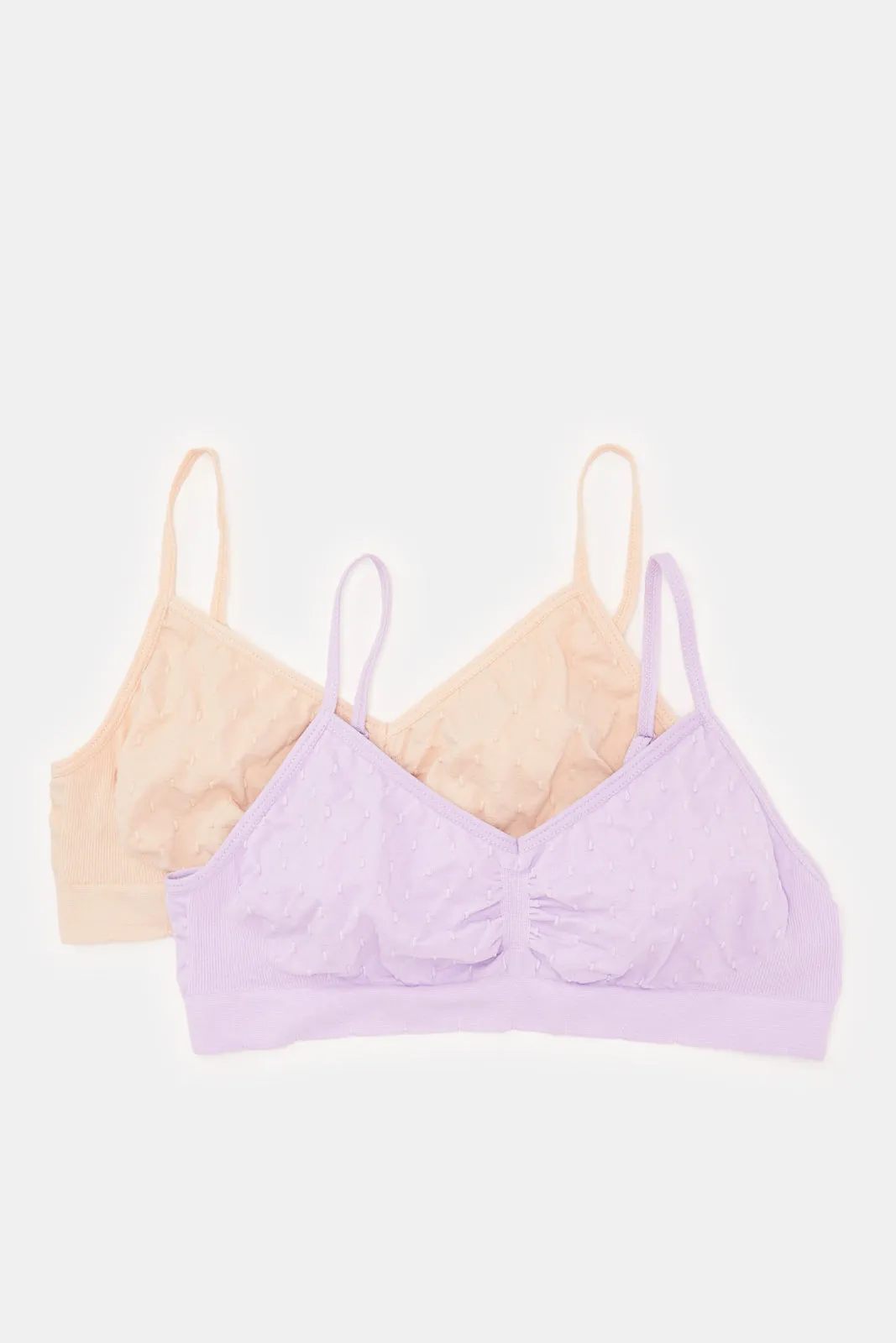 Senior Girls Purple And Beige Jacquard Bra Set (2 Piece)