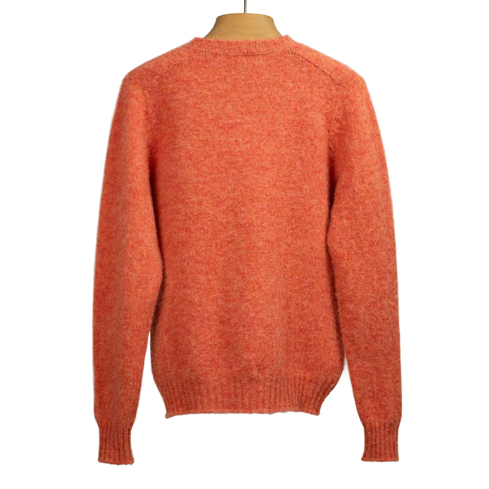 Shaggy brushed Shetland wool crewneck sweater, Flame