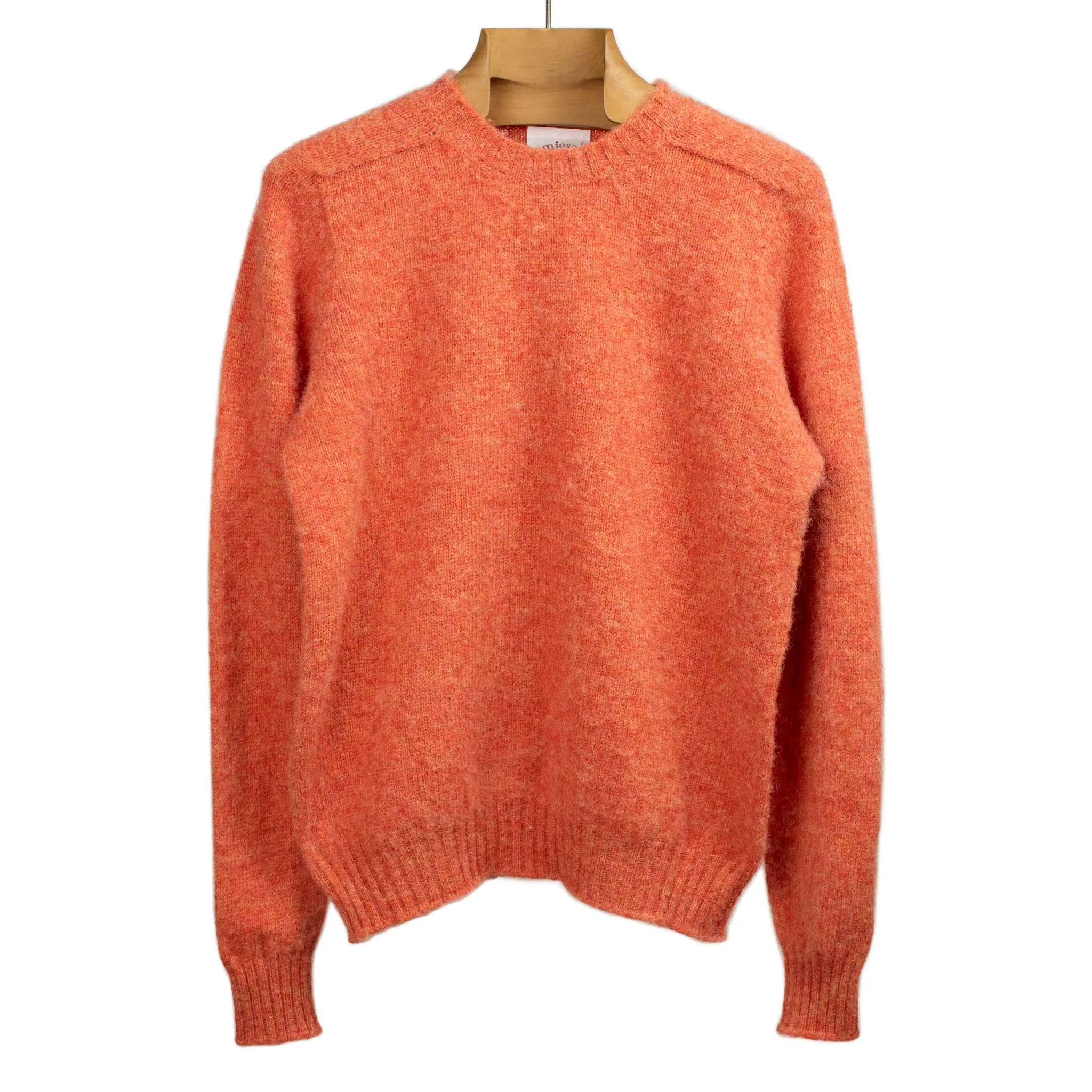 Shaggy brushed Shetland wool crewneck sweater, Flame