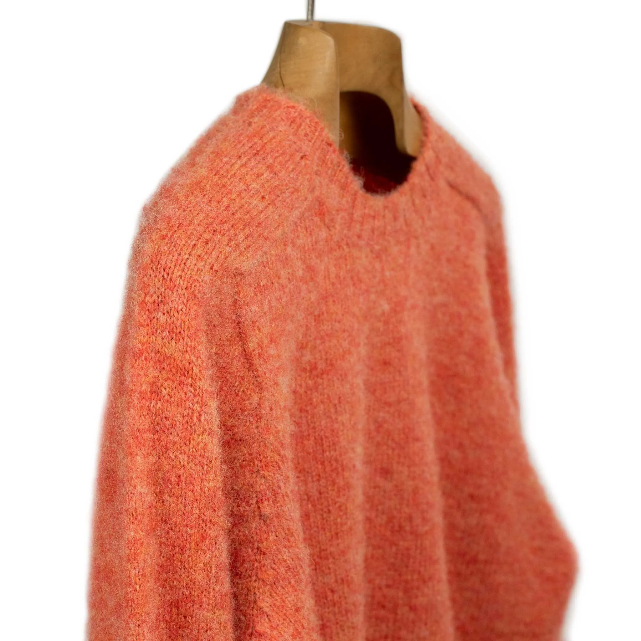 Shaggy brushed Shetland wool crewneck sweater, Flame