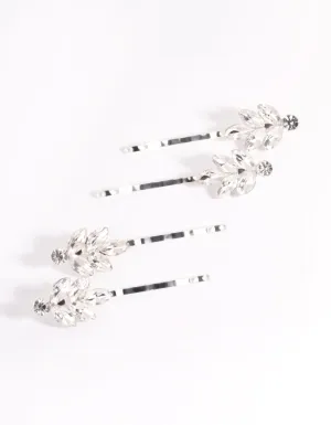 Silver Diamante Cluster Clips 4-Pack