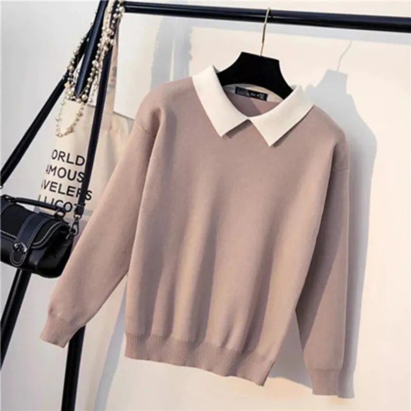 Slim Fit Turn-Down Collar Knitted Long Sleeve Sweaters