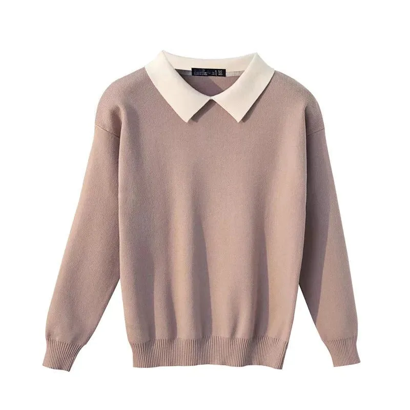 Slim Fit Turn-Down Collar Knitted Long Sleeve Sweaters