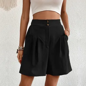 Summer Solid Color Loose Elastic Waist Casual High Waist Board Shorts