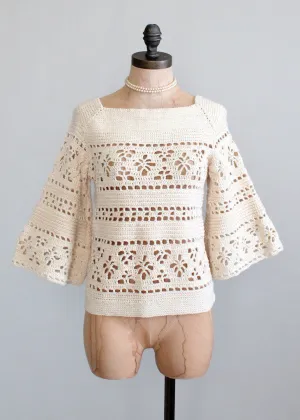 Vintage 1960s Bell Sleeve Hand-knit Sweater