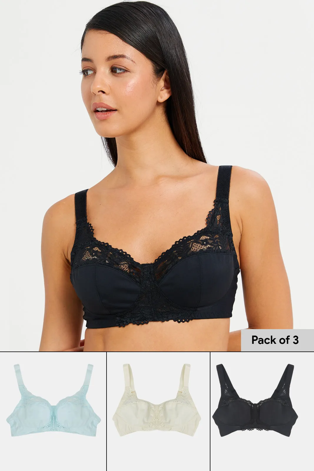 Women Assorted Solid Non Padded Bra Set (Pack of 3)