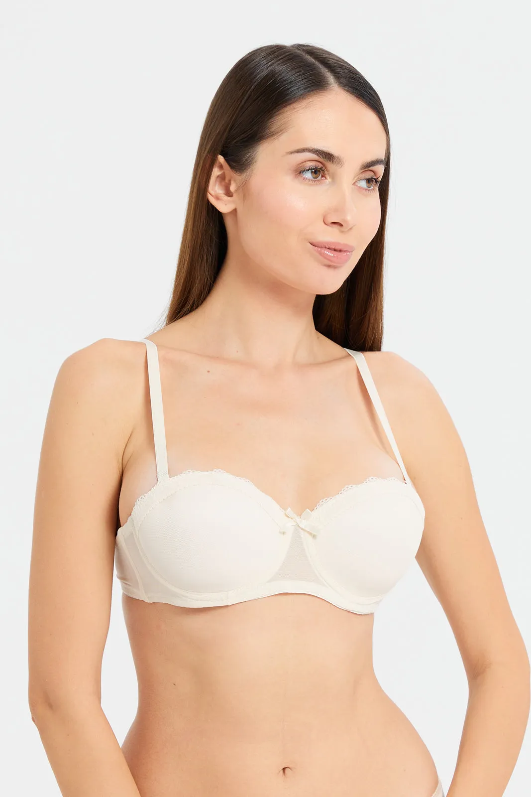 Women Lilac And Ivory Cotton Jacquard Balconette Bra Set (Pack Of 2)