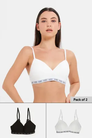 Women White And Black Non-Wired Bras (Pack of 2)